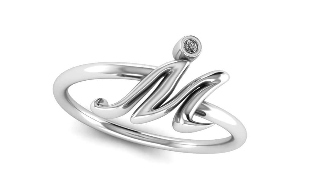 M μονόγραμμα ασημένιο δαχτυλίδι