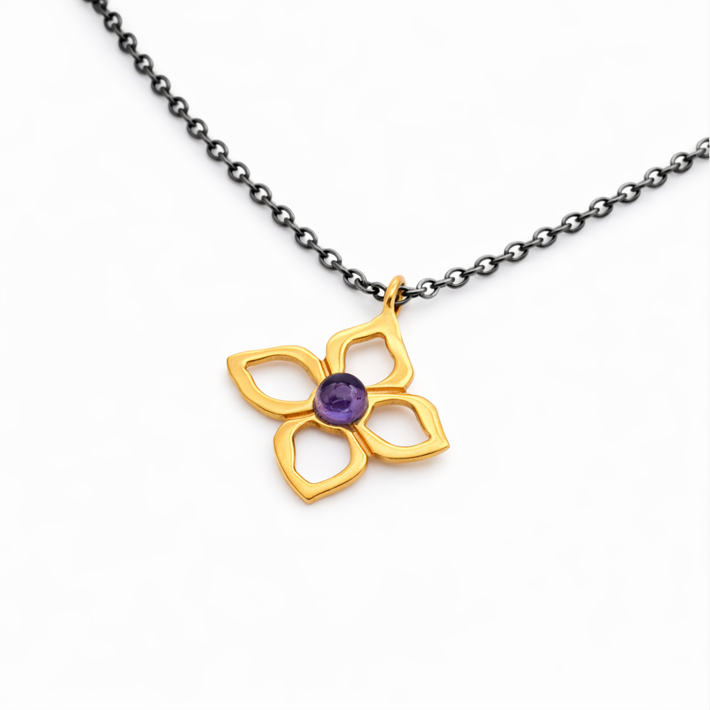 ag2 Jewellery Μενταγιόν χρυσό Κ14 με ορυκτές πέτρες και ασημένια αλυσίδα - Image 2