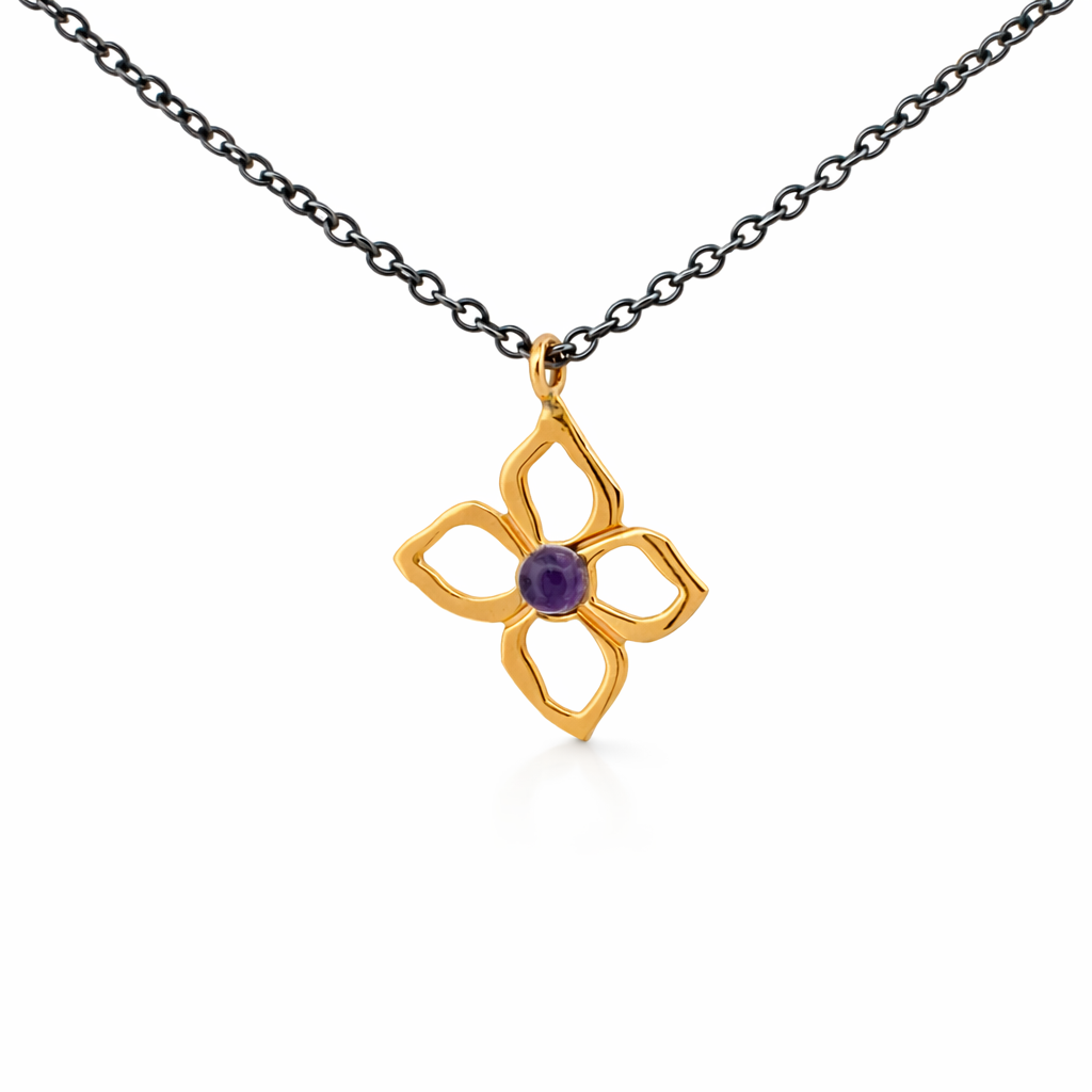 ag2 Jewellery Μενταγιόν χρυσό Κ14 με ορυκτές πέτρες και ασημένια αλυσίδα