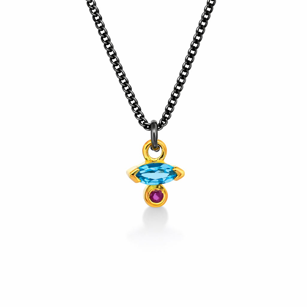 ag2 Jewellery Μενταγιόν χρυσό Κ14 με ορυκτές πέτρες και ασημένια αλυσίδα