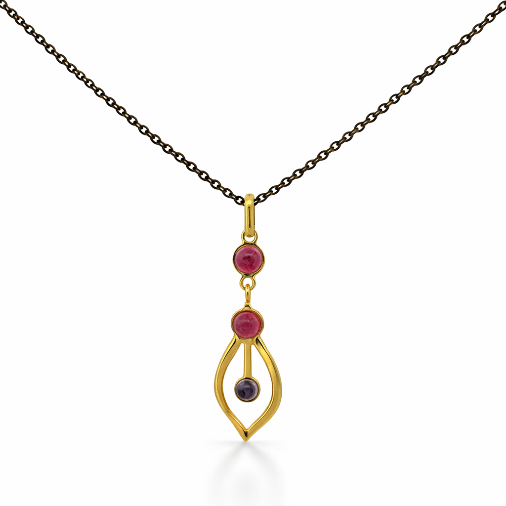 ag2 Jewellery Μενταγιόν χρυσό Κ14 με ορυκτές πέτρες και ασημένια αλυσίδα