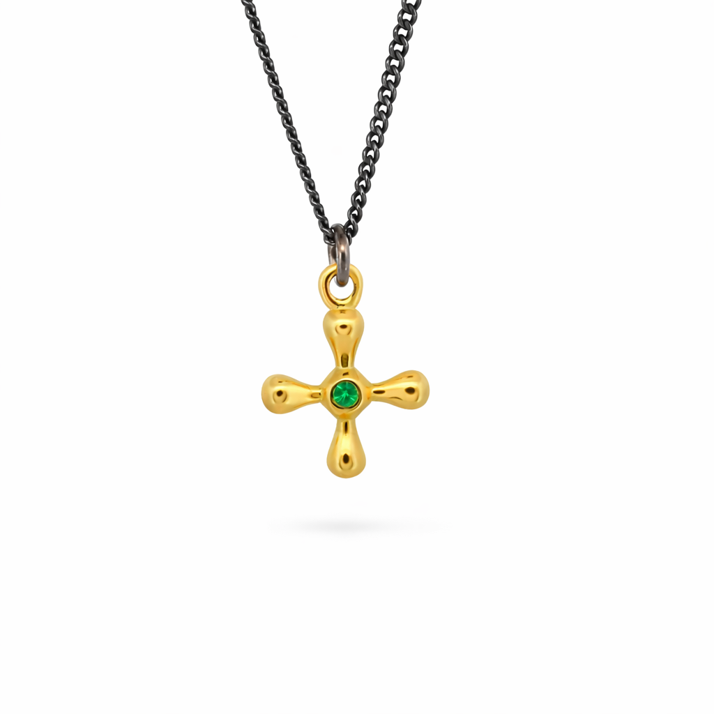 ag2 Jewellery Μενταγιόν χρυσό Κ14 με ορυκτές πέτρες και ασημένια αλυσίδα