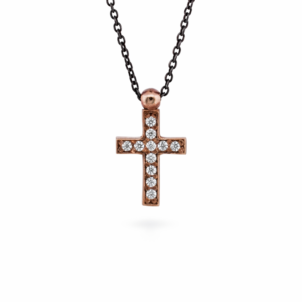 ag2 Jewellery σταυρός ροζ χρυσό Κ9 και ασημένια αλυσίδα