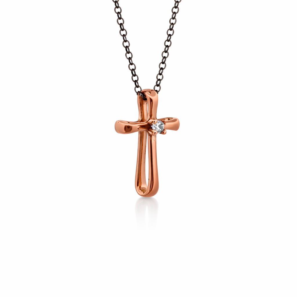 ag2 Jewellery σταυρός ροζ χρυσό Κ9 και ασημένια αλυσίδα