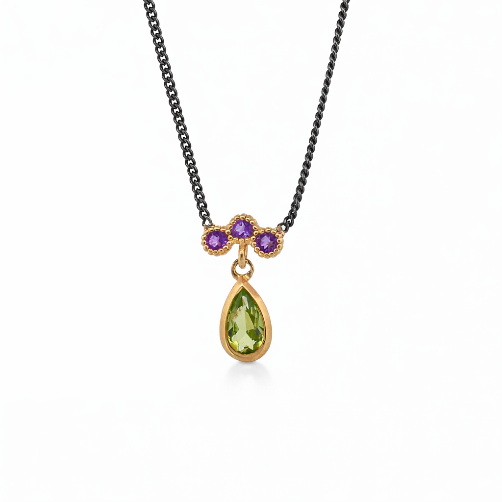 ag2 Jewellery Μενταγιόν χρυσό Κ14 με ορυκτές πέτρες και ασημένια αλυσίδα